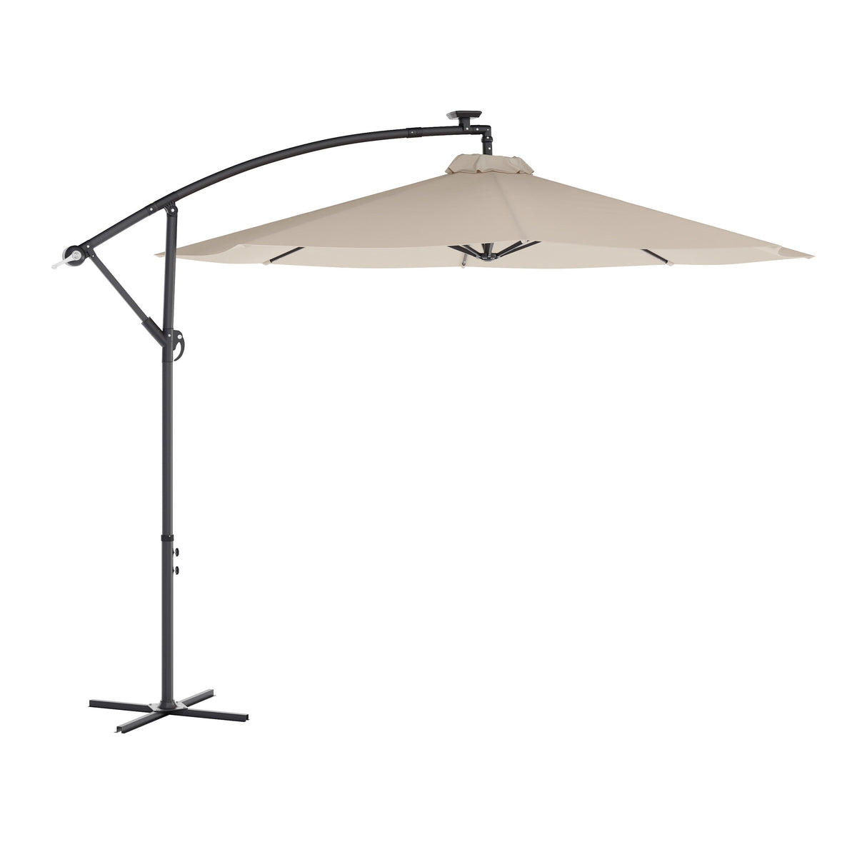 commercial offset patio umbrella Flash Furniture Sedona Commercial Grade 10ft Round Solar LED Cantilever Umbrella with Easy Lift and Tilt Function, Built in Cross Base, Gray