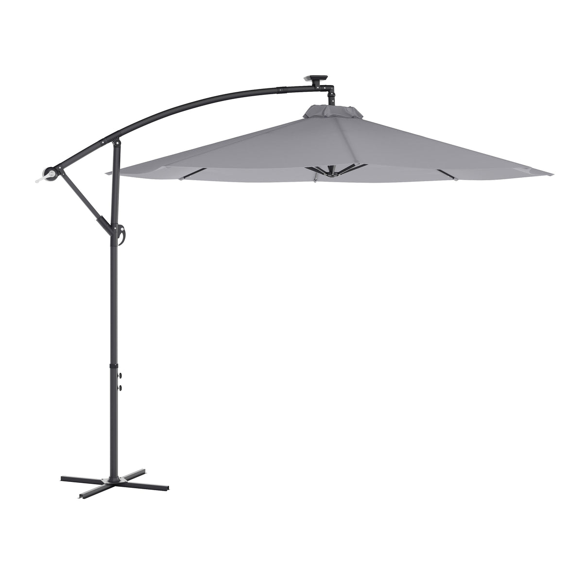 commercial cantilever patio umbrella Flash Furniture Sedona Commercial Grade 10ft Round Solar LED Cantilever Umbrella with Easy Lift and Tilt Function, Built in Cross Base, Gray