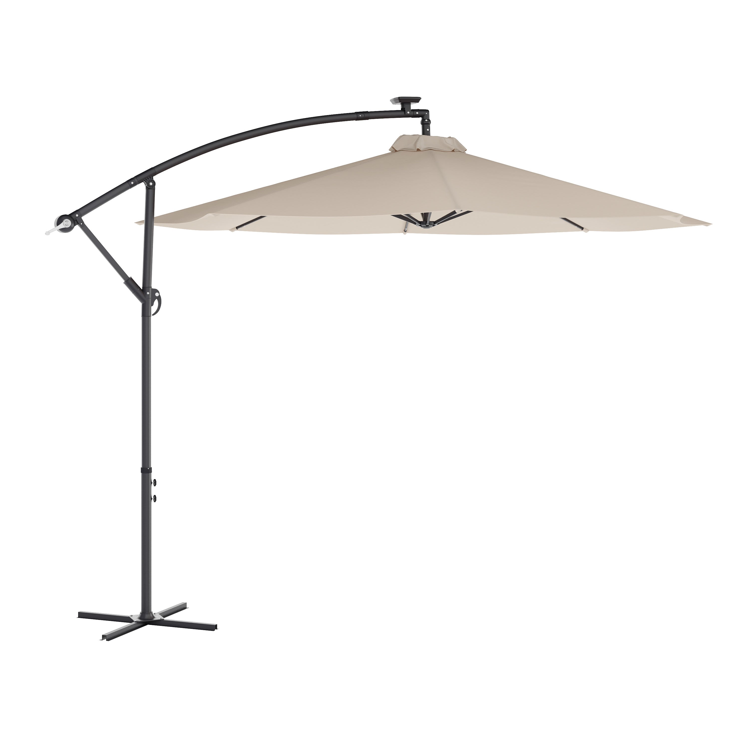 Flash Furniture Sedona Commercial Grade 10ft Round Solar LED Cantilever Umbrella with Easy Lift and Tilt Function, Built in Cross Base, Gray