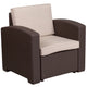 4 Piece Outdoor Faux Rattan Chair, Sofa and Table Set in Chocolate Brown