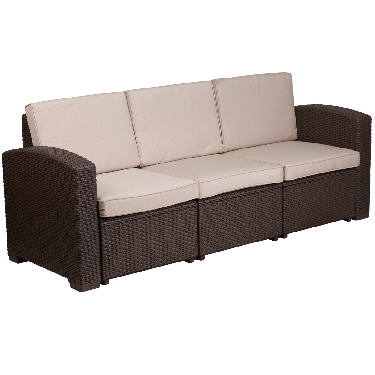 4 Piece Outdoor Faux Rattan Chair, Sofa and Table Set in Chocolate Brown