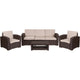 4 Piece Outdoor Faux Rattan Chair, Sofa and Table Set in Chocolate Brown