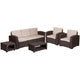 5 Piece Outdoor Faux Rattan Chair, Sofa and Table Set in Chocolate Brown