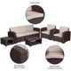 5 Piece Outdoor Faux Rattan Chair, Sofa and Table Set in Chocolate Brown