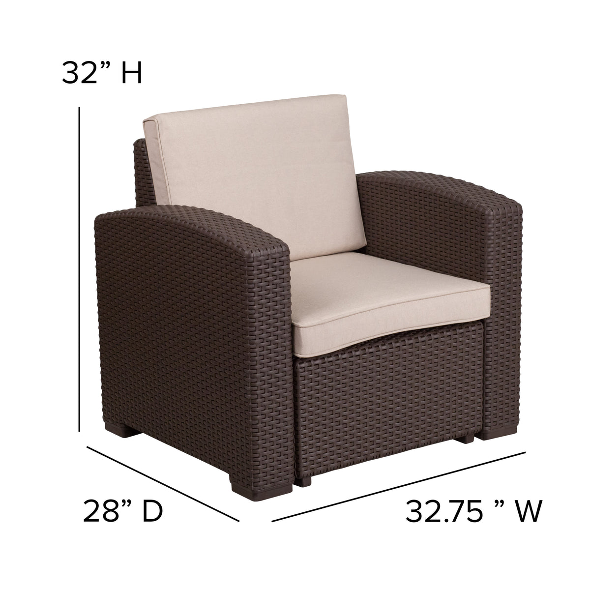 5 Piece Outdoor Faux Rattan Chair, Sofa and Table Set in Chocolate Brown