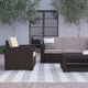 5 Piece Outdoor Faux Rattan Chair, Sofa and Table Set in Chocolate Brown