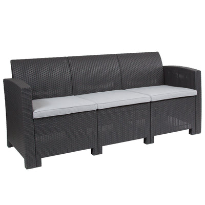 Seneca Faux Rattan Sofa with All-Weather Cushions - View 1