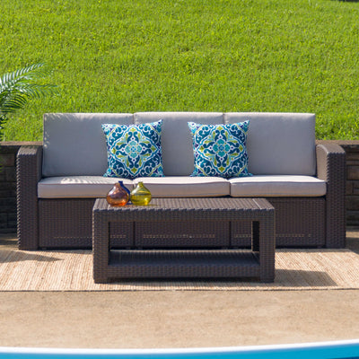 Seneca Faux Rattan Sofa with All-Weather Cushions