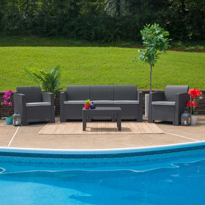 Seneca Faux Rattan Sofa with All-Weather Cushions