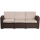Beige Cushions/Chocolate Brown Frame |#| Chocolate Brown Faux Rattan Sofa with All-Weather Beige Cushions