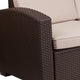 Beige Cushions/Chocolate Brown Frame |#| Chocolate Brown Faux Rattan Sofa with All-Weather Beige Cushions