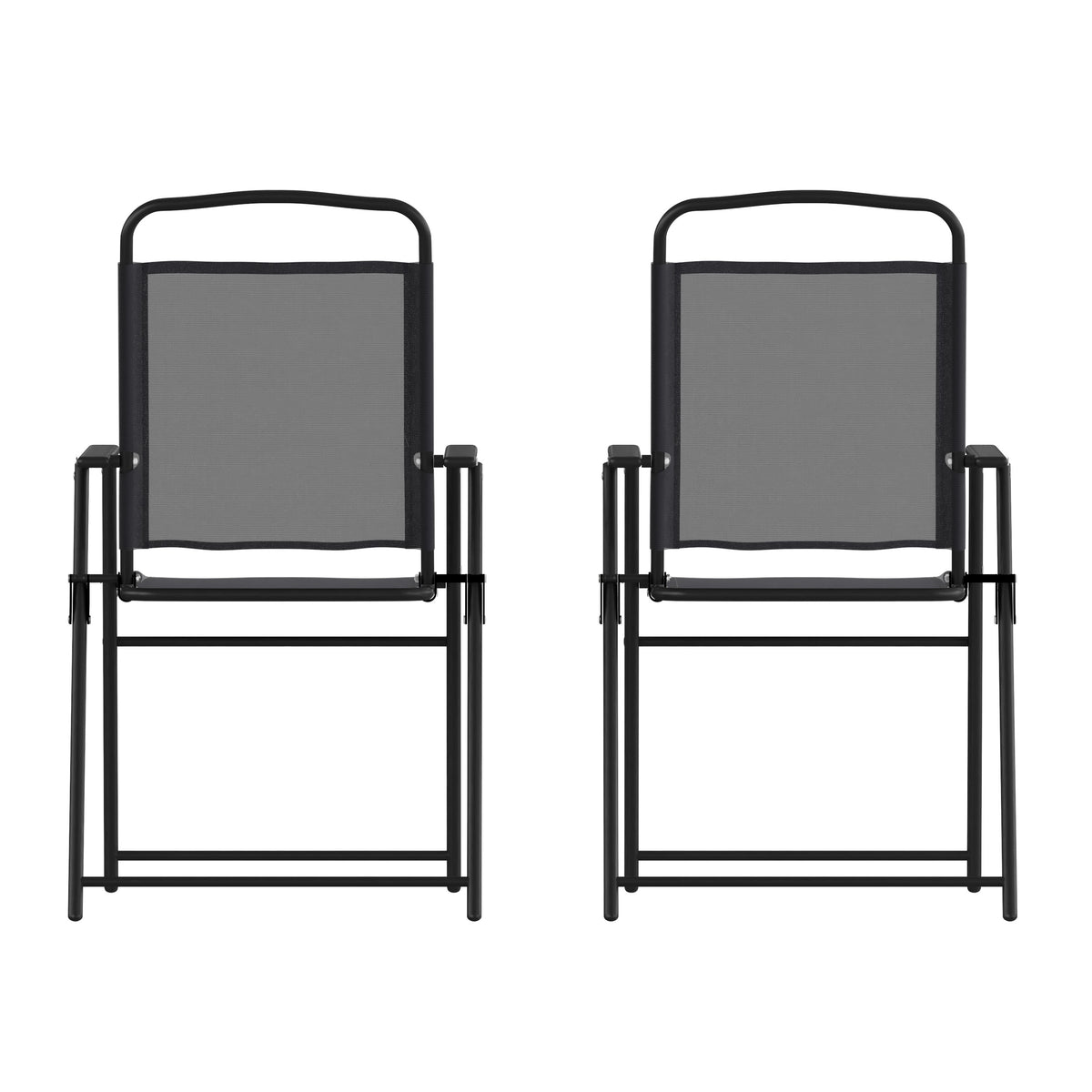 Black |#| Set of 2 All-Weather Textilene Patio Sling Chairs with Armrests - Black