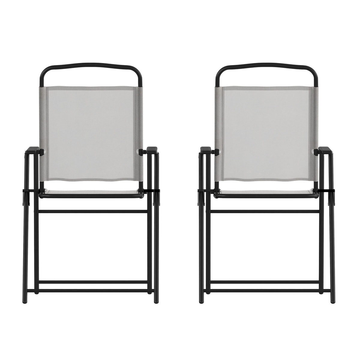 Gray |#| Set of 2 All-Weather Textilene Patio Sling Chairs with Armrests - Gray