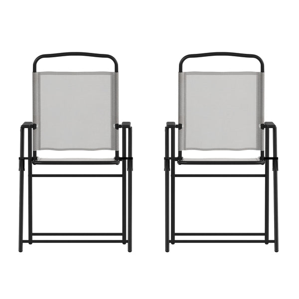 Gray |#| Set of 2 All-Weather Textilene Patio Sling Chairs with Armrests - Gray