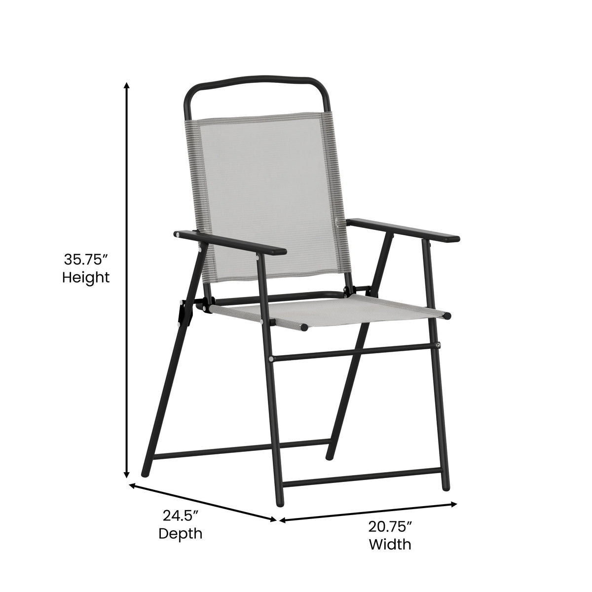 Gray |#| Set of 2 All-Weather Textilene Patio Sling Chairs with Armrests - Gray