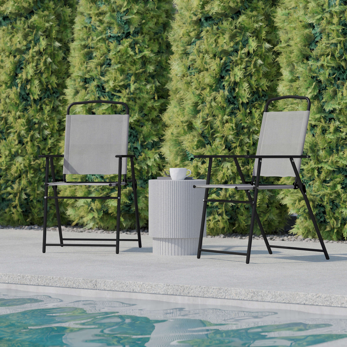 Gray |#| Set of 2 All-Weather Textilene Patio Sling Chairs with Armrests - Gray