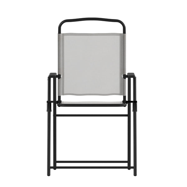 Gray |#| Set of 2 All-Weather Textilene Patio Sling Chairs with Armrests - Gray