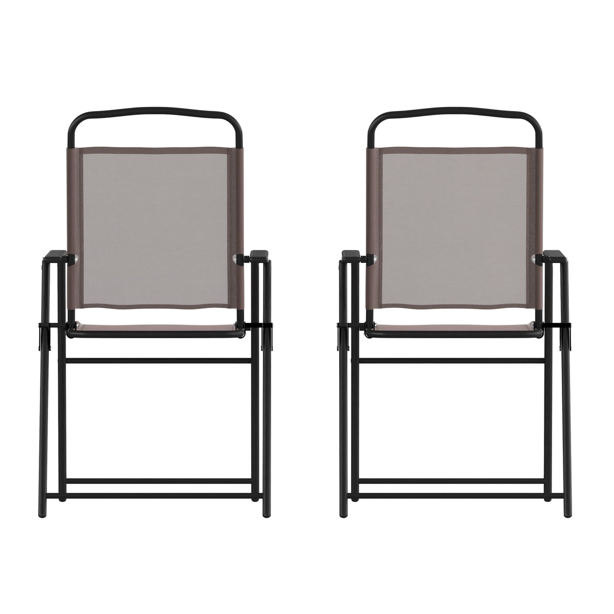 Brown |#| Set of 2 All-Weather Textilene Patio Sling Chairs with Armrests - Brown