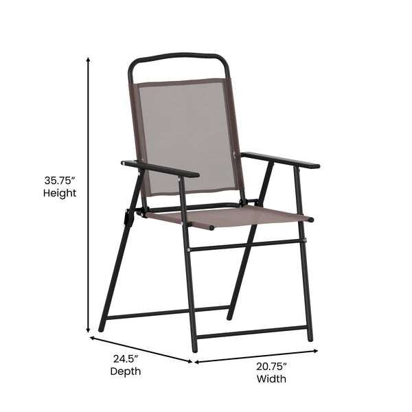 Brown |#| Set of 2 All-Weather Textilene Patio Sling Chairs with Armrests - Brown