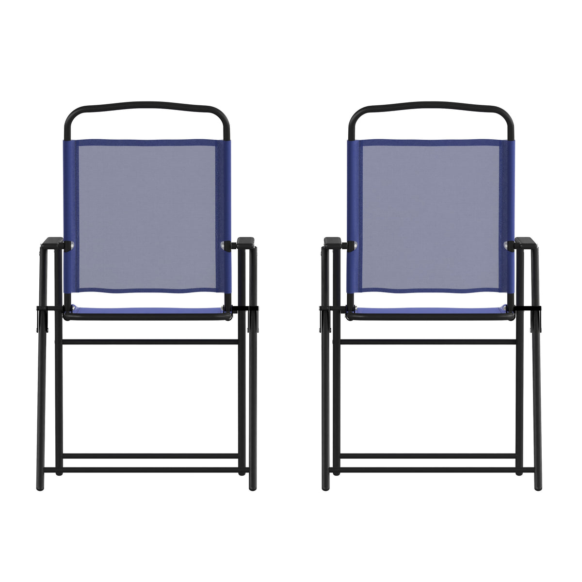 Navy |#| Set of 2 All-Weather Textilene Patio Sling Chairs with Armrests - Navy