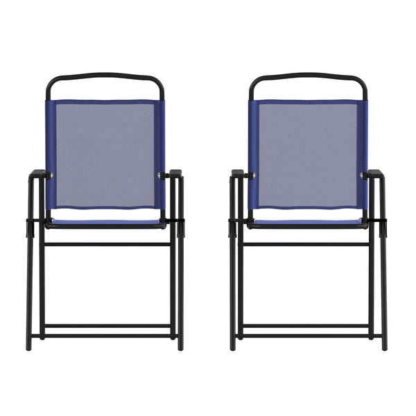 Navy |#| Set of 2 All-Weather Textilene Patio Sling Chairs with Armrests - Navy