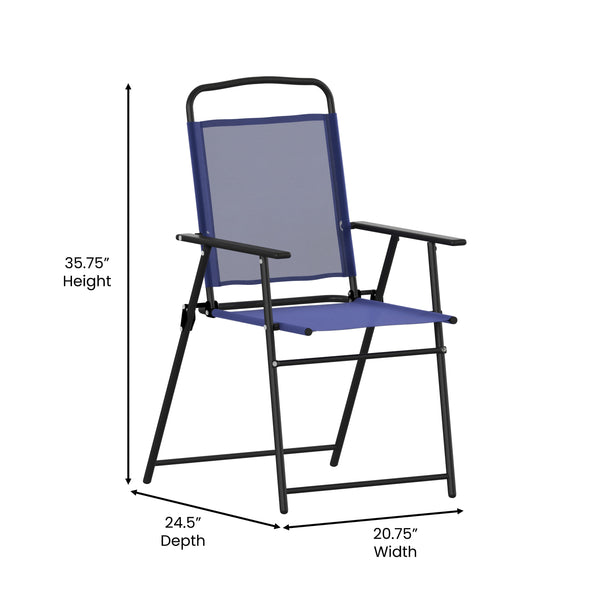 Navy |#| Set of 2 All-Weather Textilene Patio Sling Chairs with Armrests - Navy