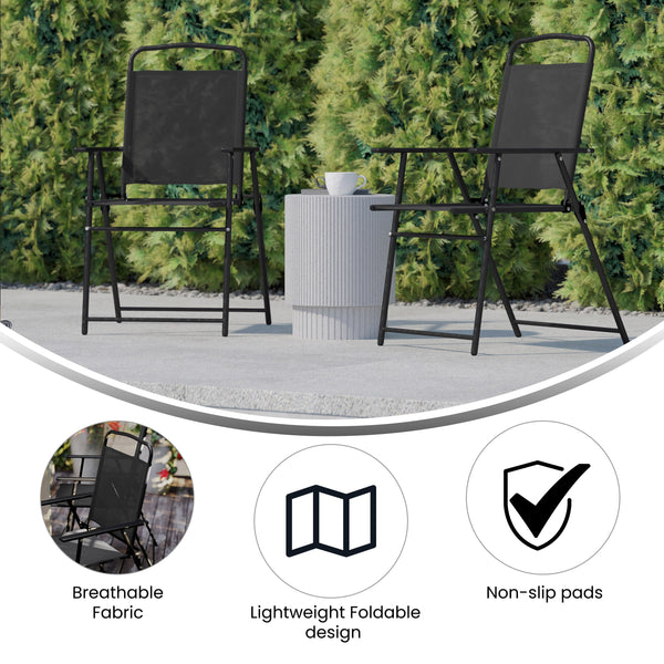 Black |#| Set of 2 All-Weather Textilene Patio Sling Chairs with Armrests - Black
