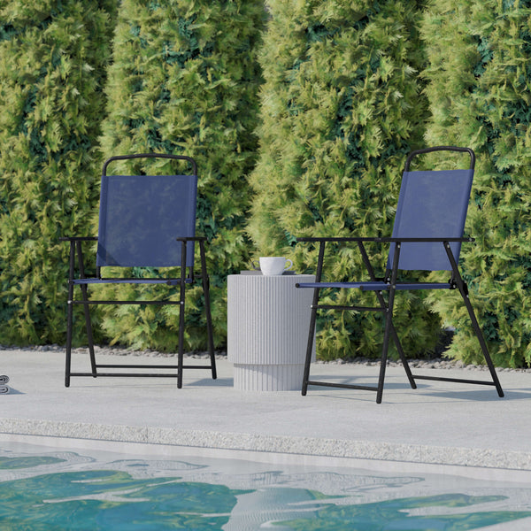 Navy |#| Set of 2 All-Weather Textilene Patio Sling Chairs with Armrests - Navy