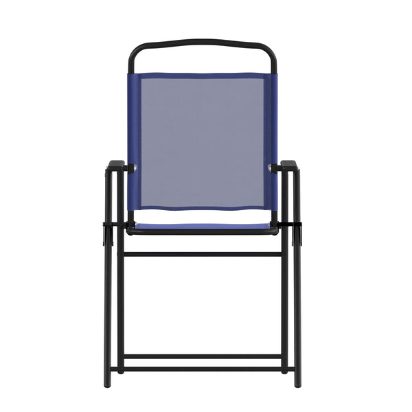 Navy |#| Set of 2 All-Weather Textilene Patio Sling Chairs with Armrests - Navy