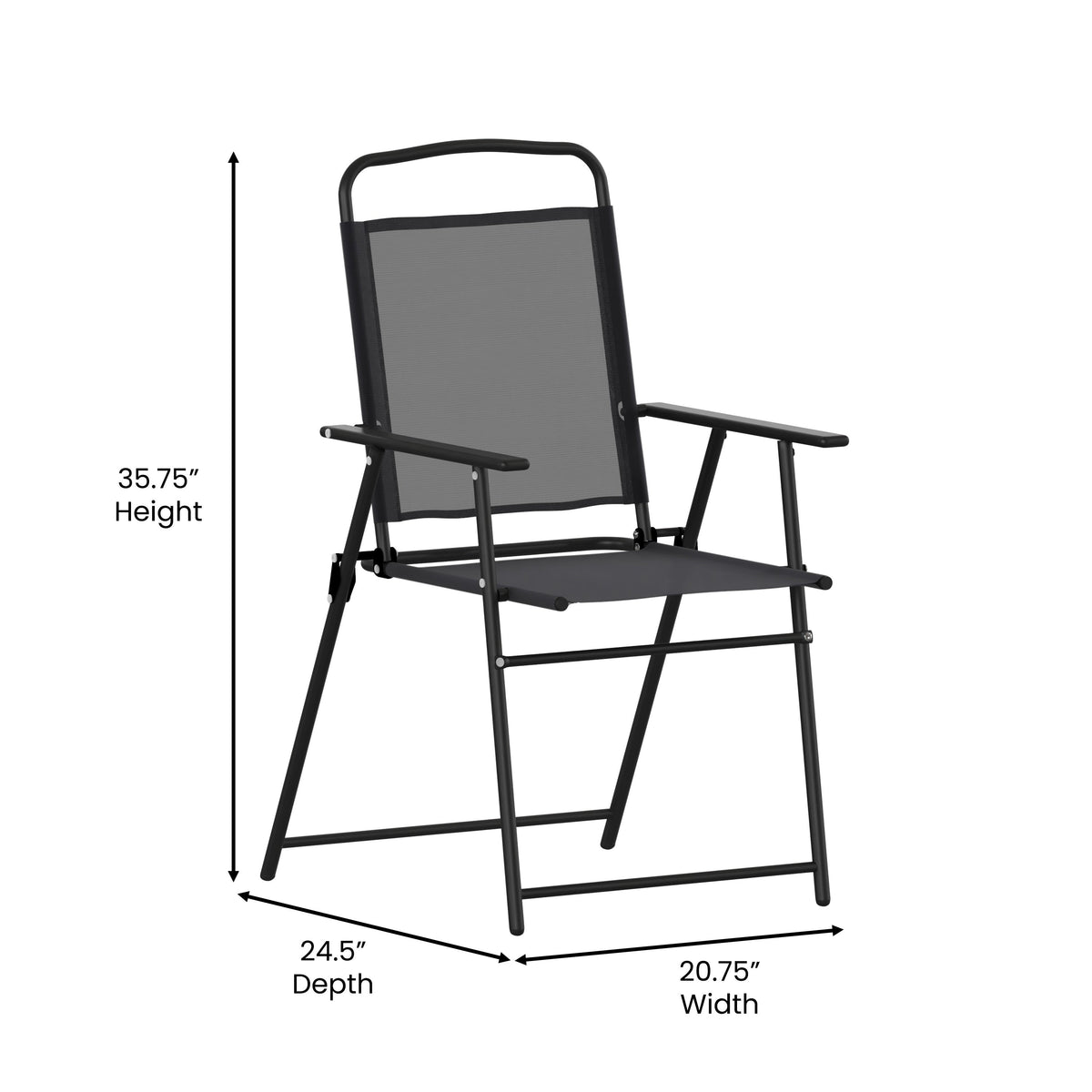 Black |#| Set of 2 All-Weather Textilene Patio Sling Chairs with Armrests - Black