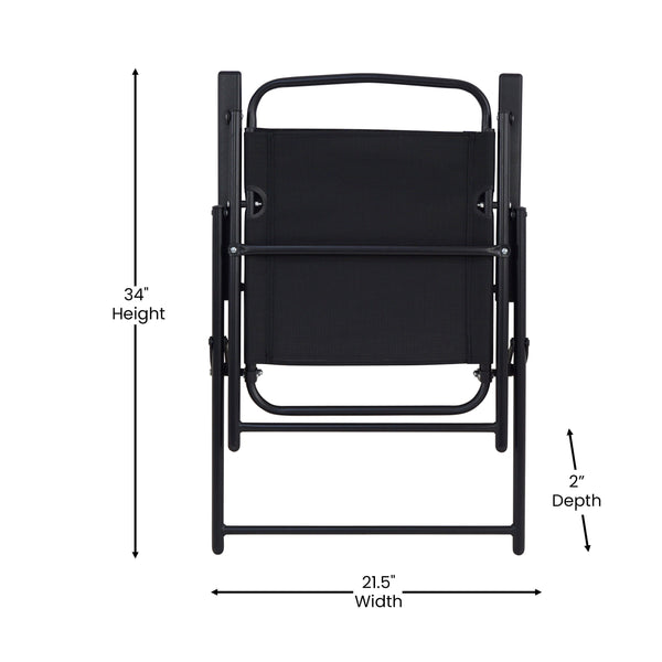 Black |#| Set of 2 All-Weather Textilene Patio Sling Chairs with Armrests - Black