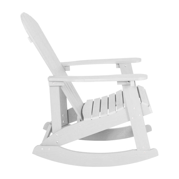 White |#| Set of 2 Poly Resin Adirondack Rocking Chairs with 1 Side Table in White