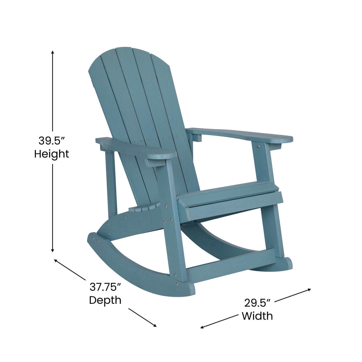 Sea Foam |#| Set of 2 Poly Resin Adirondack Rocking Chairs with 1 Side Table in Sea Foam