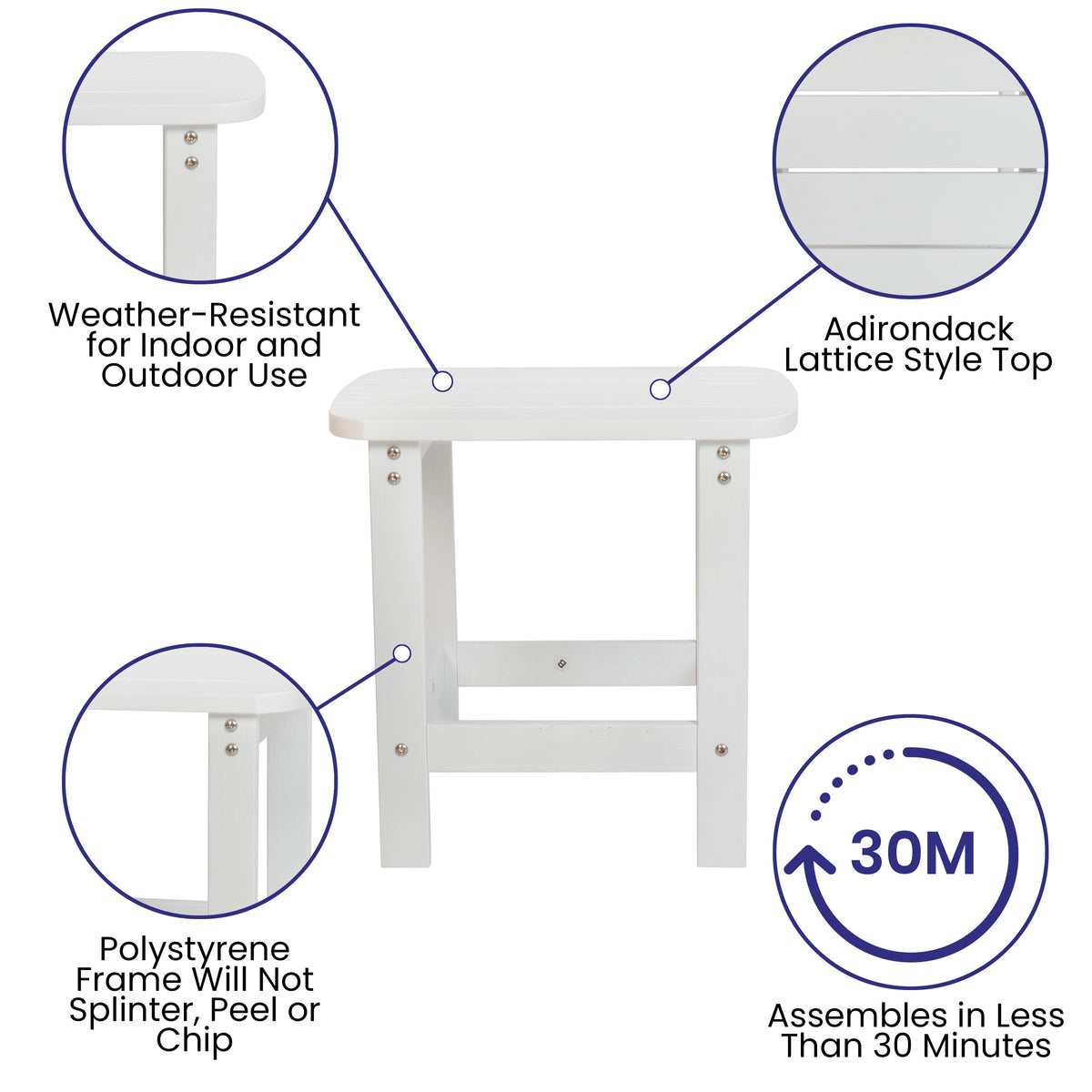 White |#| Set of 2 Poly Resin Adirondack Rocking Chairs with 1 Side Table in White