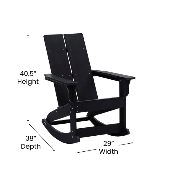 Black |#| 4 Black Modern Dual Slat Poly Resin Adirondack Rocking Chairs with 1 Side Table
