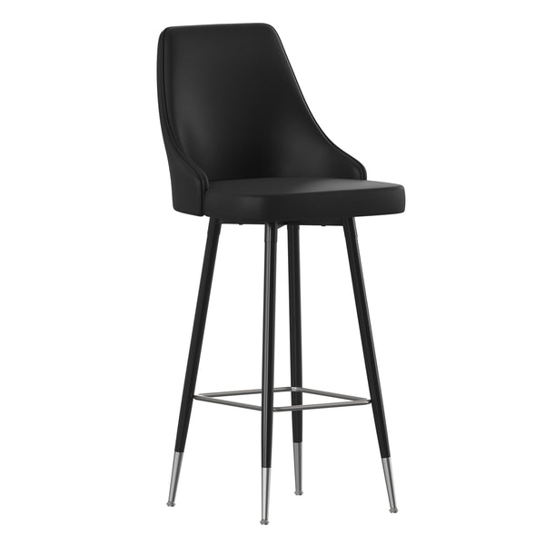 Black |#| Commercial Black LeatherSoft Bar Height Stools with Chrome Accents - 2 Pack