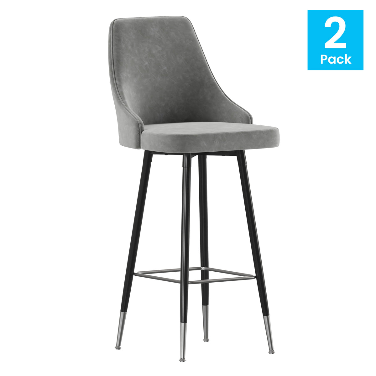 Gray |#| Commercial Gray LeatherSoft Bar Height Stools with Chrome Accents - 2 Pack