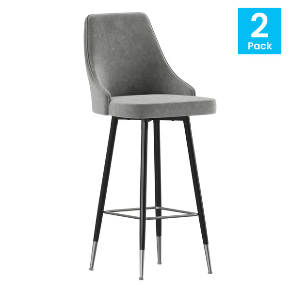 Gray |#| Commercial Gray LeatherSoft Bar Height Stools with Chrome Accents - 2 Pack