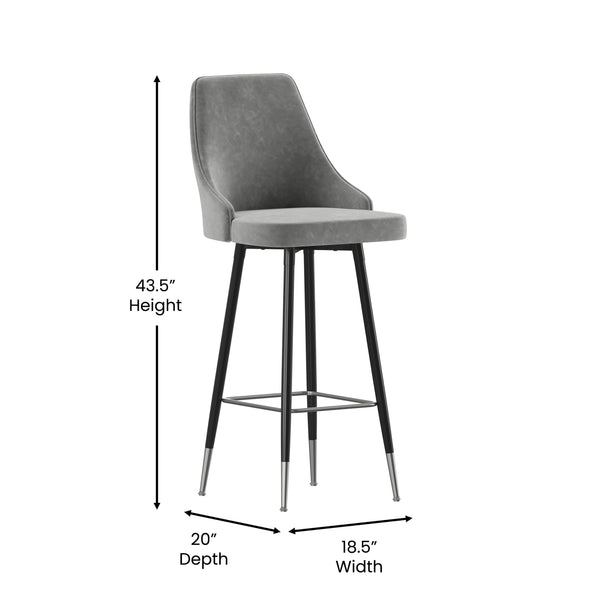 Gray |#| Commercial Gray LeatherSoft Bar Height Stools with Chrome Accents - 2 Pack