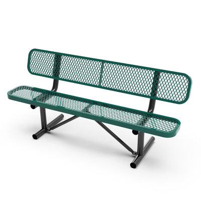 Sigrid Outdoor Bench with Backrest, Commercial Grade Expanded Metal Mesh Seat and Backrest and Steel Frame