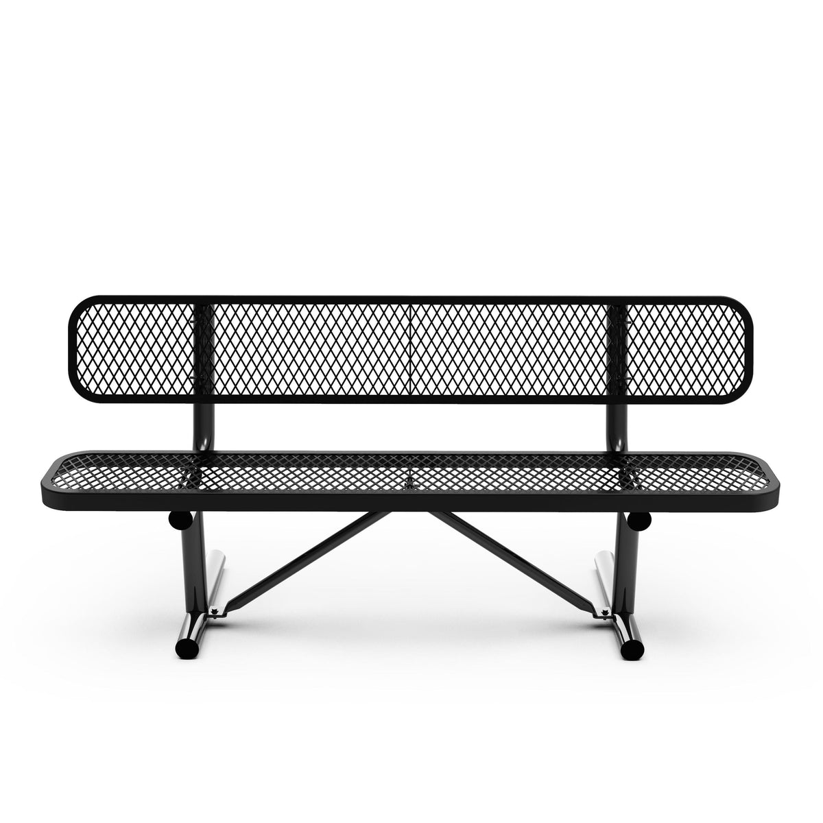 Black |#| Commercial Grade 6' Expanded Mesh Metal Outdoor Bench with Backrest in Black