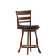 Black Vinyl/Antique Oak Frame |#| 24inch Ladderback Wooden Swivel Stool - Padded Seat-Antique Oak/Black Faux Leather