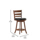 Black Vinyl/Antique Oak Frame |#| 24inch Ladderback Wooden Swivel Stool - Padded Seat-Antique Oak/Black Faux Leather