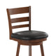 Black Vinyl/Antique Oak Frame |#| 24inch Ladderback Wooden Swivel Stool - Padded Seat-Antique Oak/Black Faux Leather