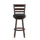 Black Vinyl/Espresso Frame |#| 30inch Ladderback Wooden Swivel Stool - Padded Seat-Espresso/Black Faux Leather