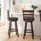 Black Vinyl/Espresso Frame |#| 30inch Ladderback Wooden Swivel Stool - Padded Seat-Espresso/Black Faux Leather