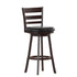 Silla 30" Classic Wooden Ladderback Swivel Bar Height Stool with Upholstered Padded Seat and Integrated Footrest