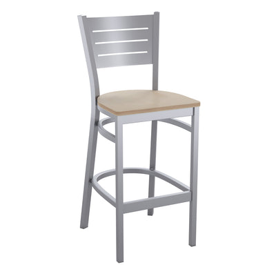 Silver Slat Back Metal Restaurant Barstool - View 1