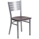 Mahogany Wood Seat/Silver Frame |#| Silver Slat Back Metal Restaurant Chair - Mahogany Wood Seat