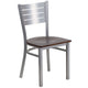 Walnut Wood Seat/Silver Frame |#| Silver Slat Back Metal Restaurant Chair - Walnut Wood Seat